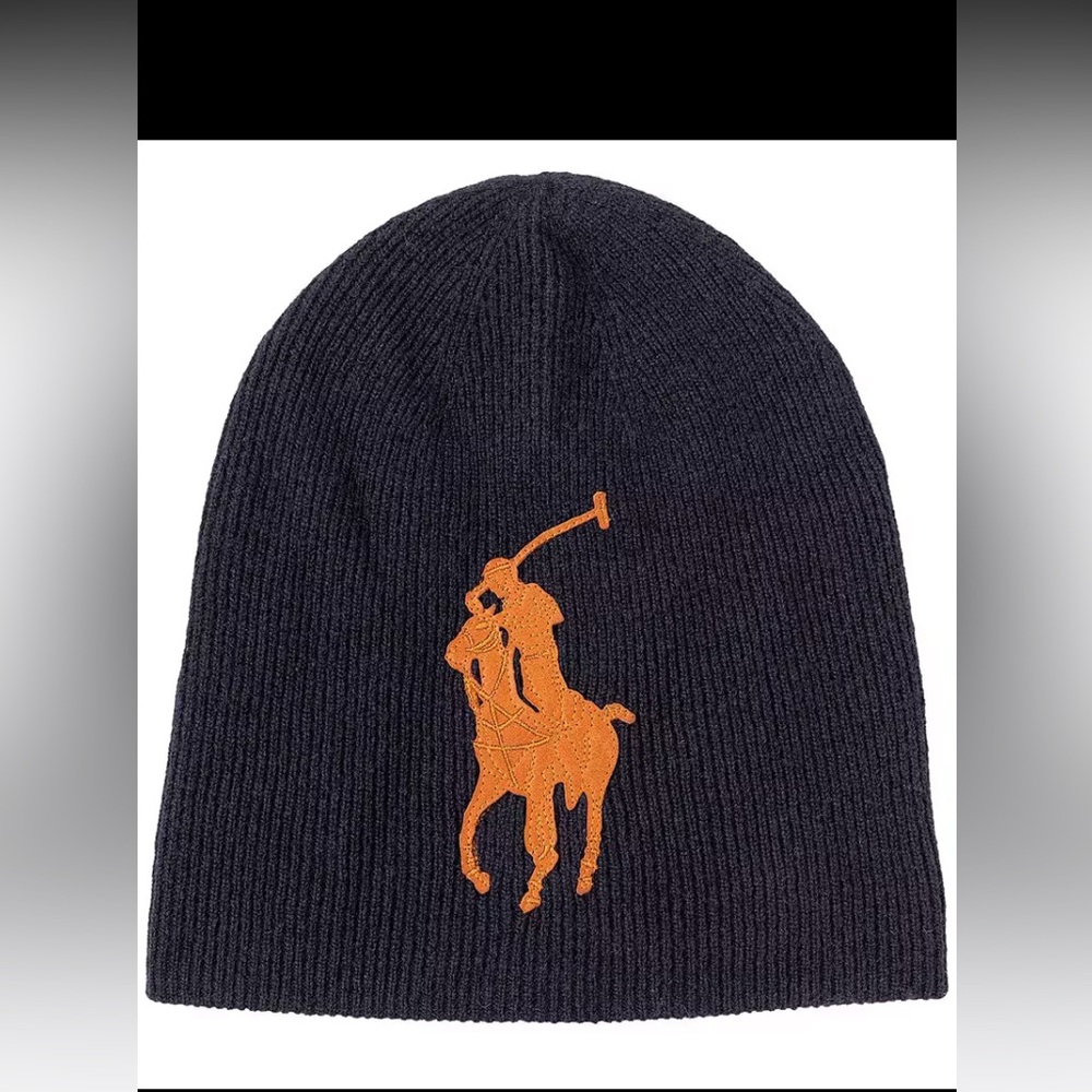 Polo Ralph Lauren unisex leather patch beanie hat aviator navy